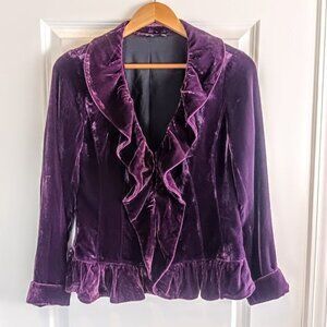 Saks Fifth Avenue Purple Silk Velvet Ruffled Jacket